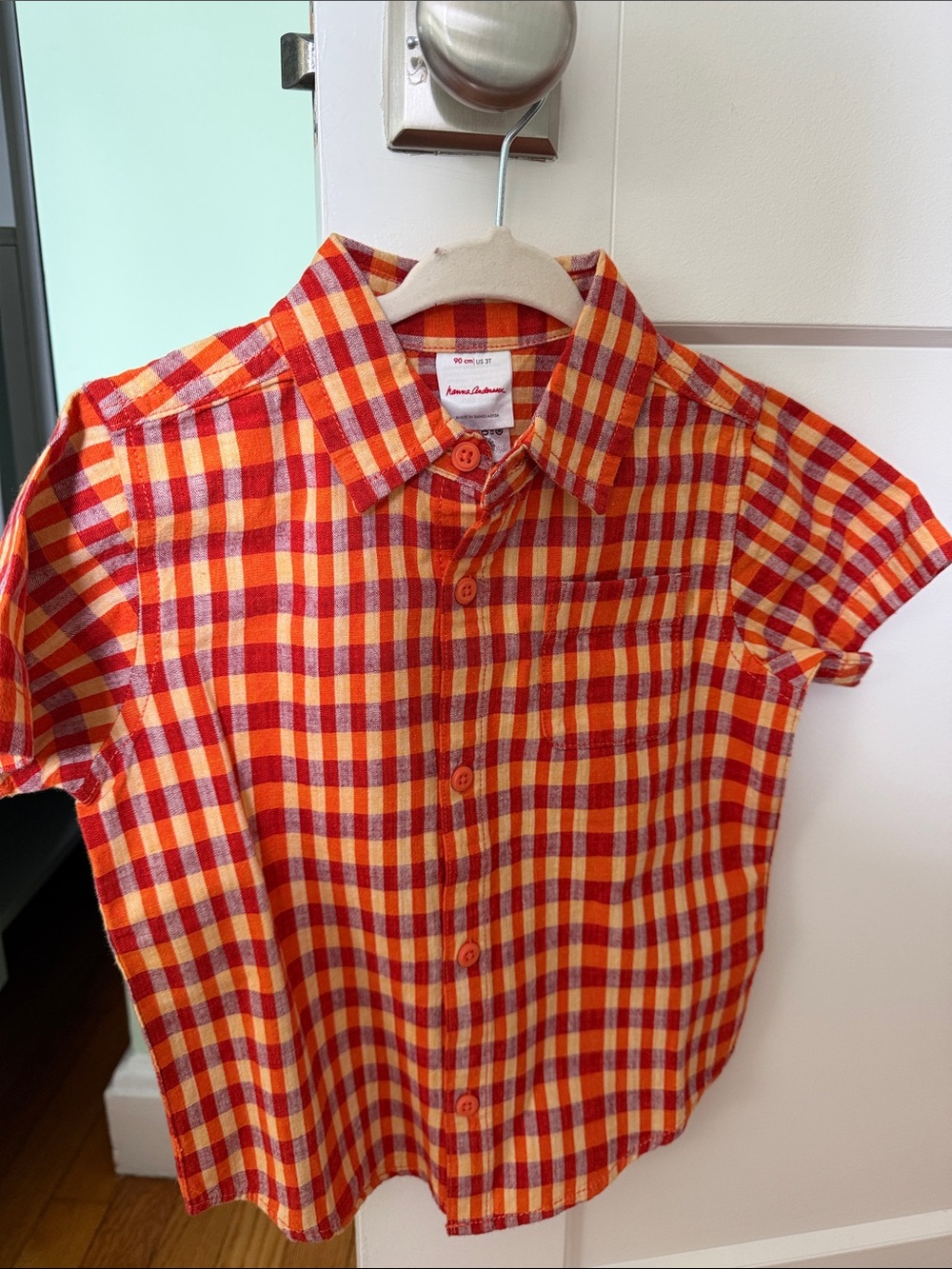Hanna Andersson Red & Orange Plaid Short-Sleeve Button-Down Shirt